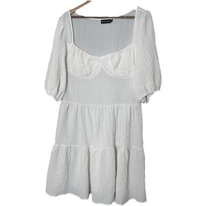 Pretty Little Thing White Dress Woman 12 milkmaid wench angelcore resortwear